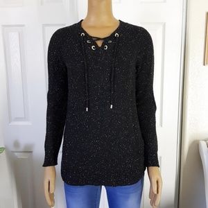 Calvin Klein Speckled Lace-Up Sweater Black S
